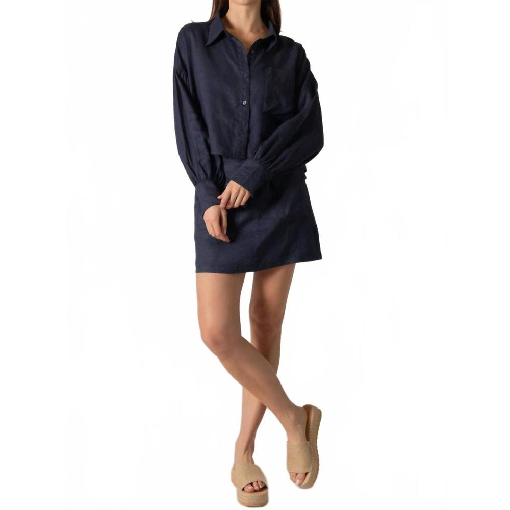NEW P.CILL frankie linen cropped button up top in navy